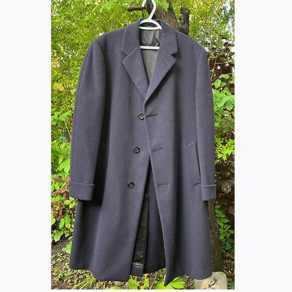 Mens VTG Black CROMBIE Wool Lined Overcoat Woven by Crombie of Scotland - Picture 2 of 7